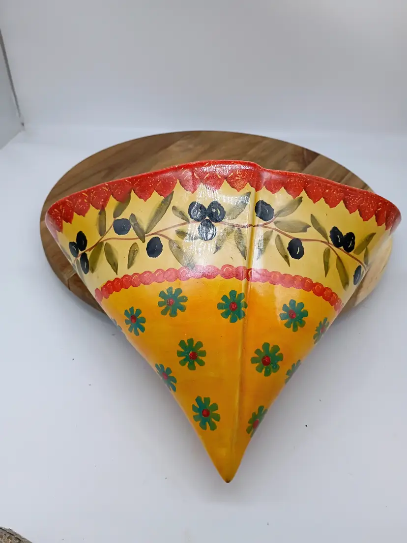 Italica ARS Wall Pocket Olives & Flowers  Art Pottery Italy Hand Painted.