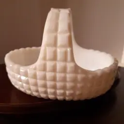 Milk Glass Basket, Block Pattern