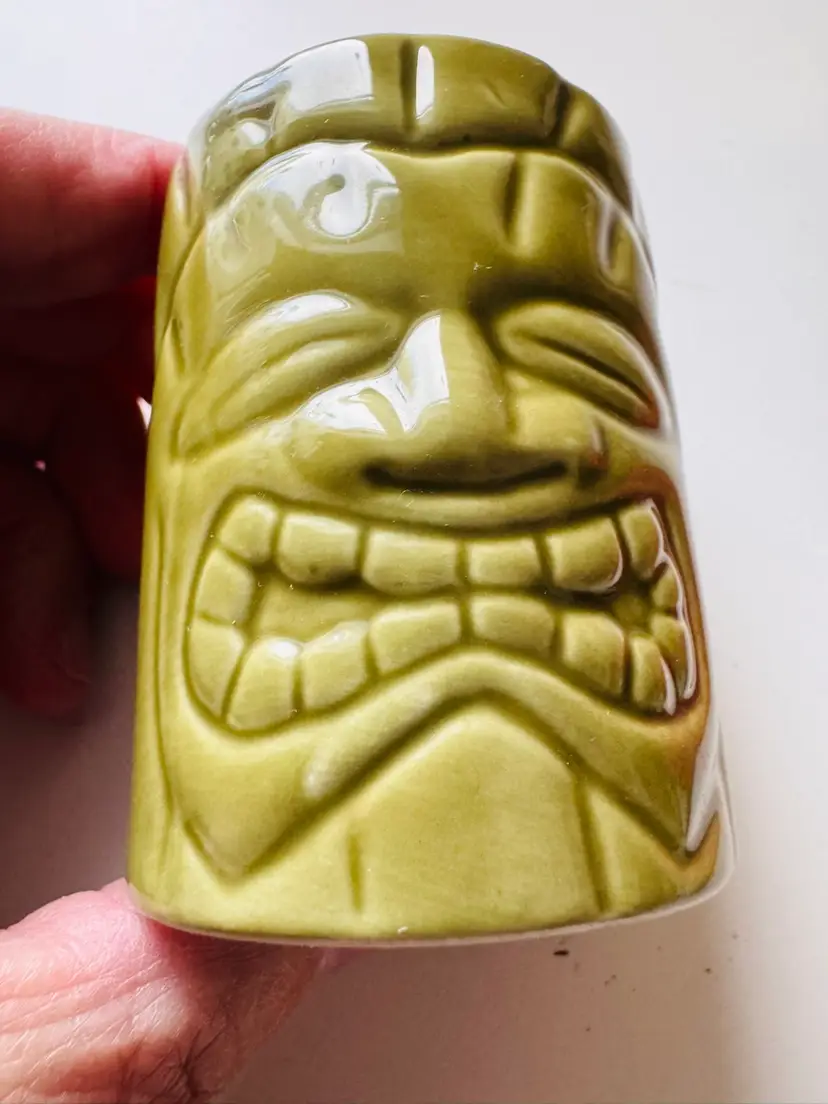 3 Vintage Tiki Shot Glasses - Green, Red, & Blue