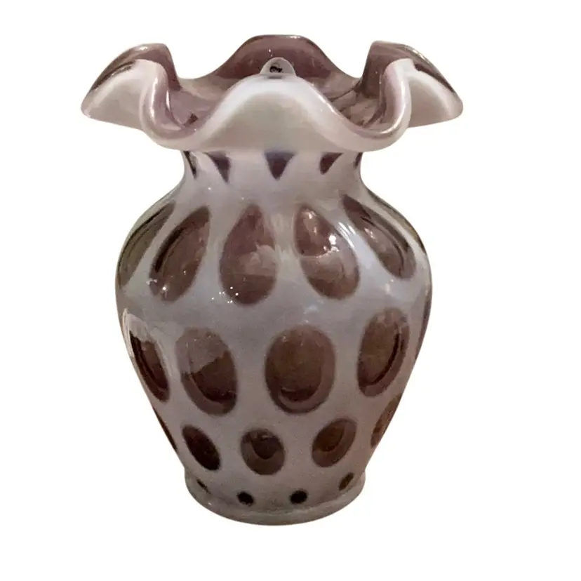 Fenton UD Coin Dot Optic Violet/Purple Opalescent Vase 5 1/2” X 4”