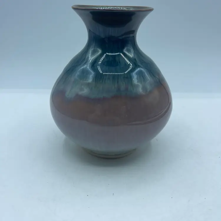 Bill Campbell Art Pottery Vase Drip Glaze Blue Brown White 5.25”