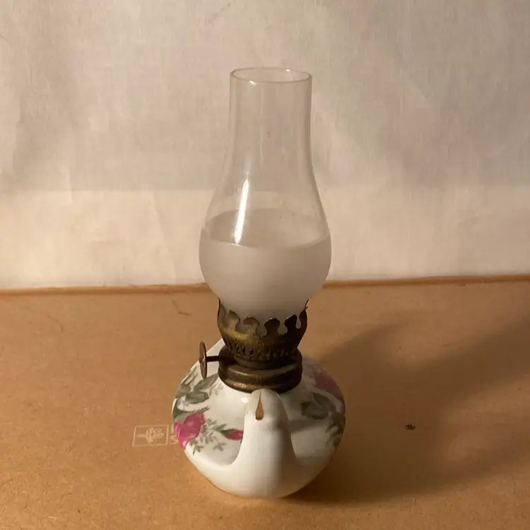 Miniature Oil Lamp With Rose Design