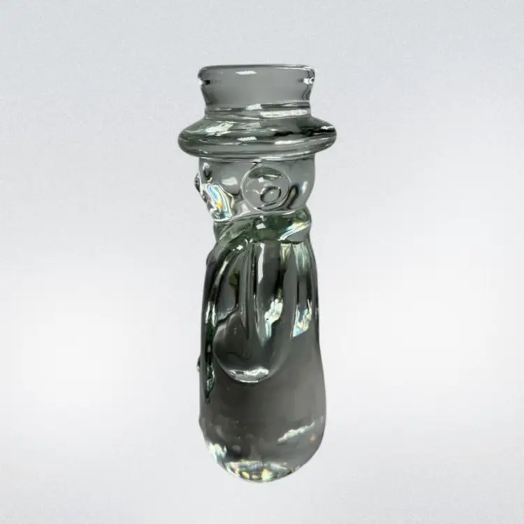 5.5in Tall Clear Glass Snowman Paperweight By Michael Glass Made In Taiwan