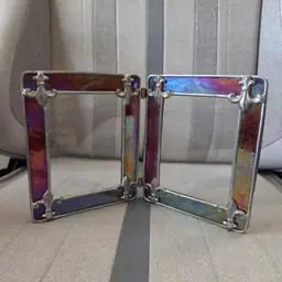 Stained/Leaded Glass Folding Picture Frame Fleur-de-lis Iridescent