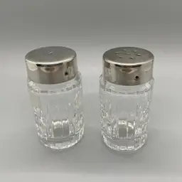 RH Macy Royal Gallery 24% Lead Crystal Silver Plate Top Salt Pepper Set Italy