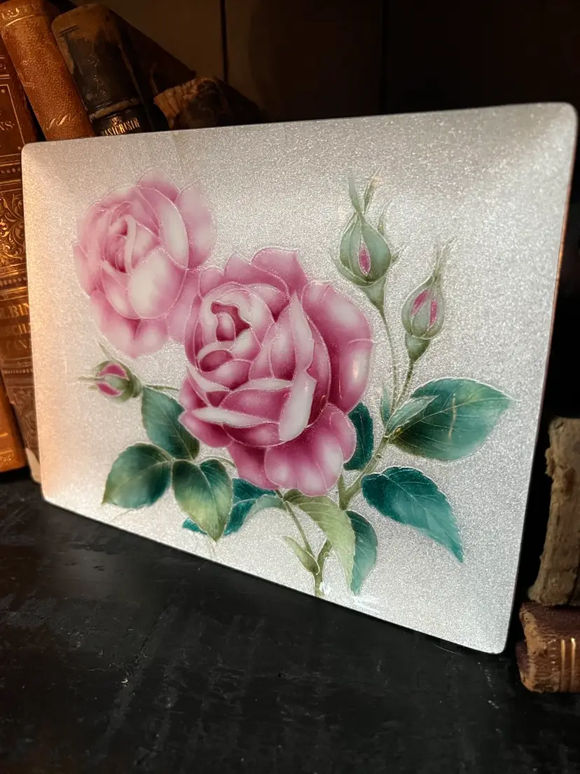 Beautiful Floral Roses enamel On Copper Vanity tray  Decor by Ando Cloisonné of Japan