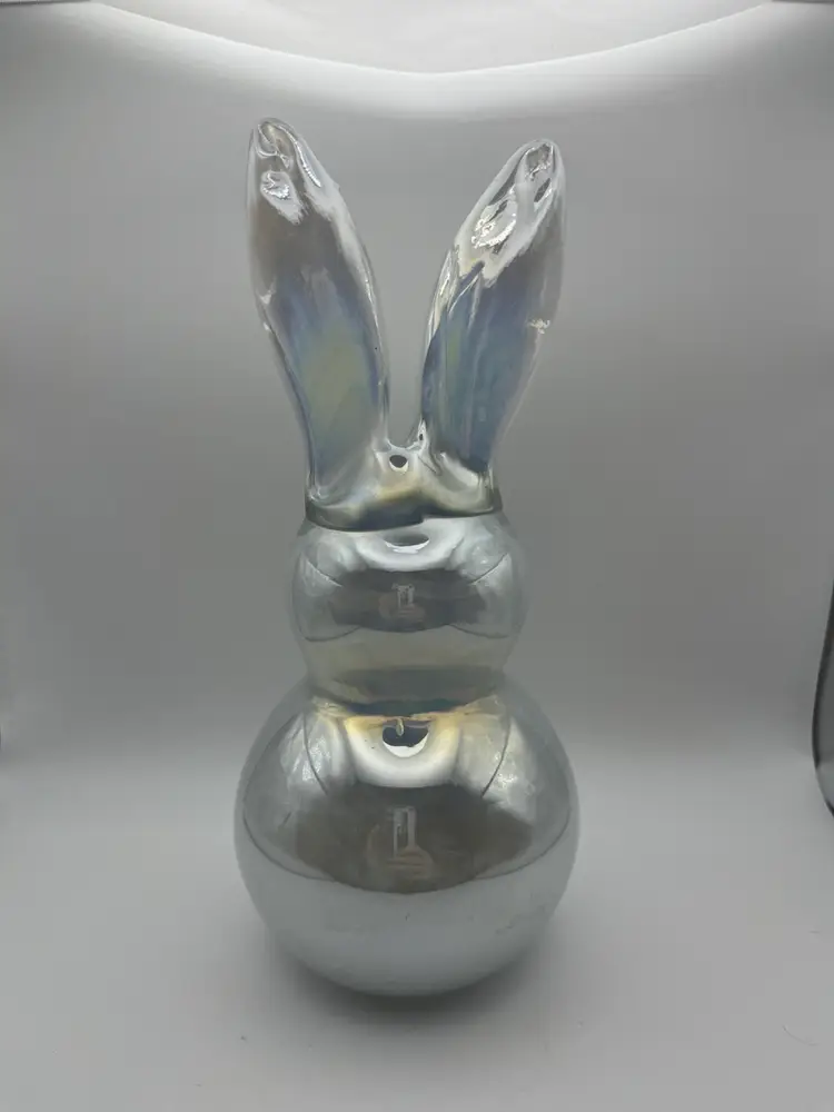 Iridescent White Swirl Art Glass Easter Bunny Rabbit