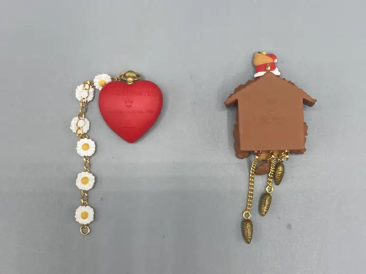 Vintage Miniature Hallmark Keepsake Ornaments - 2000 The Tin Mand's Heart Clock and 1999 Santa Time Clock