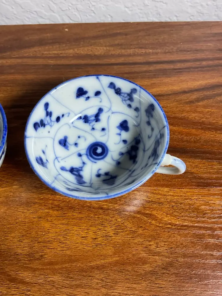 2 Flow Blue Asian Teacups Only Set