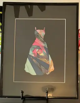 Contemporary Paper Collage Dress Multicolored with Black Background Art Work