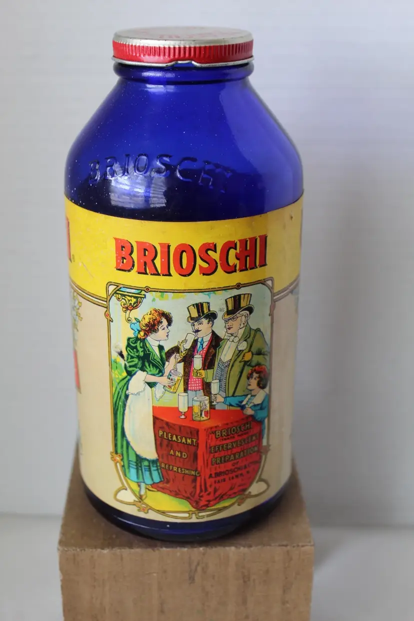 BRIOSCHI Antique Pharmacy Medicine Bottle Original Paper Label and Metal Cap