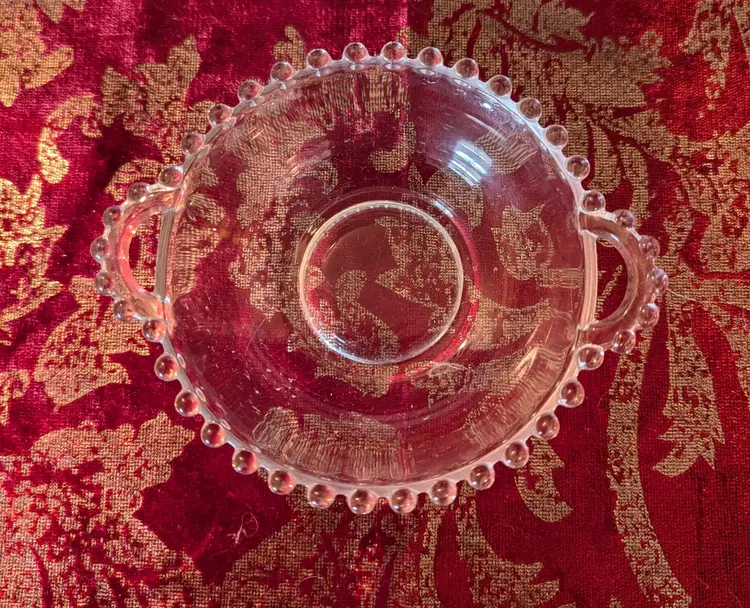 Vintage Candlewick Glass Bowl with Beaded Rim