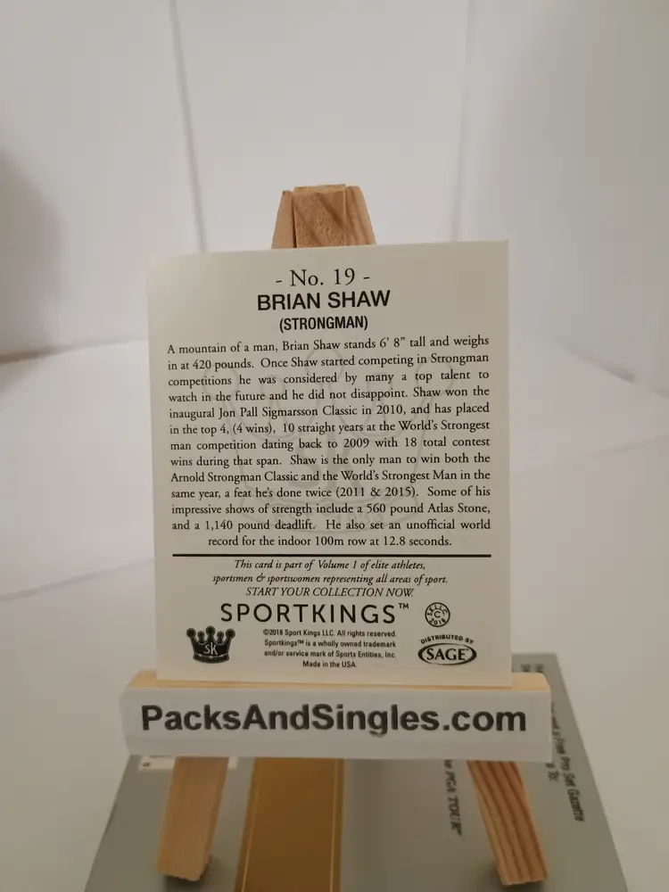 Brian Shaw SportKings Sage 2018 StrongMan Trading Card