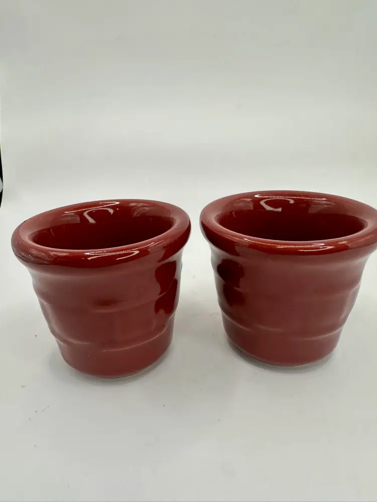 Longaberger Pottery Woven Votive Cup/Holder Red Paprika Cranberry 2.5" Set of 2