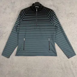 Nike Golf NikeFIT DRY Pullover Mens Large Green Striped 1/4 Zip Long Sleeve Top J-3934