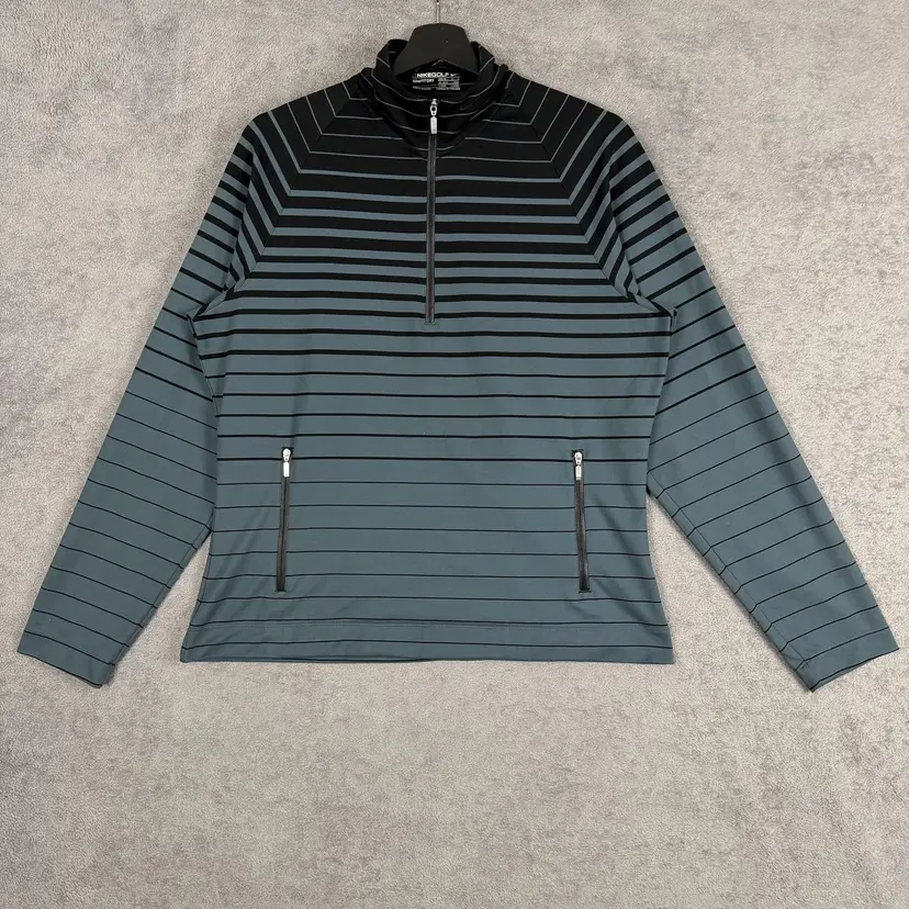 Nike Golf NikeFIT DRY Pullover Mens Large Green Striped 1/4 Zip Long Sleeve Top J-3934