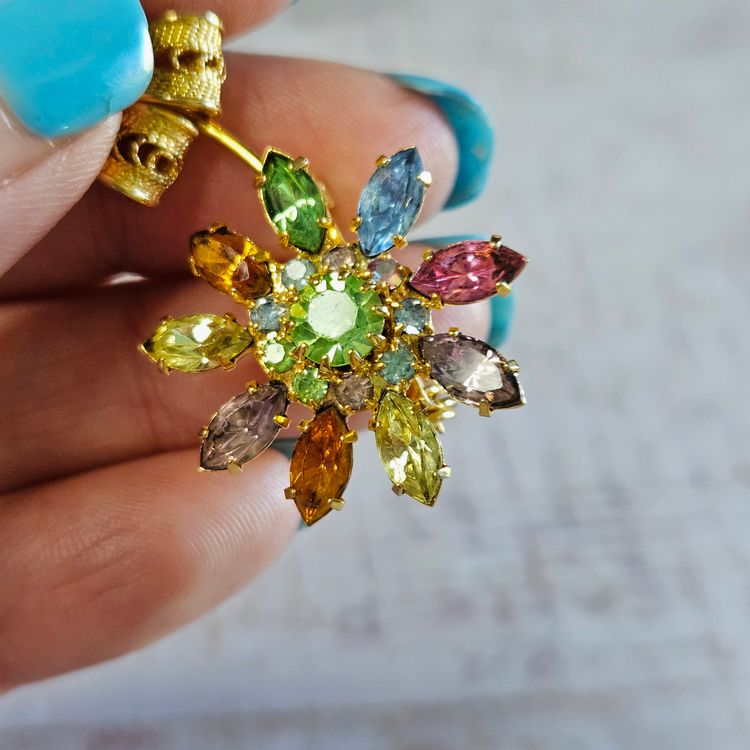 Prong Set Multicolored Floral Brooch