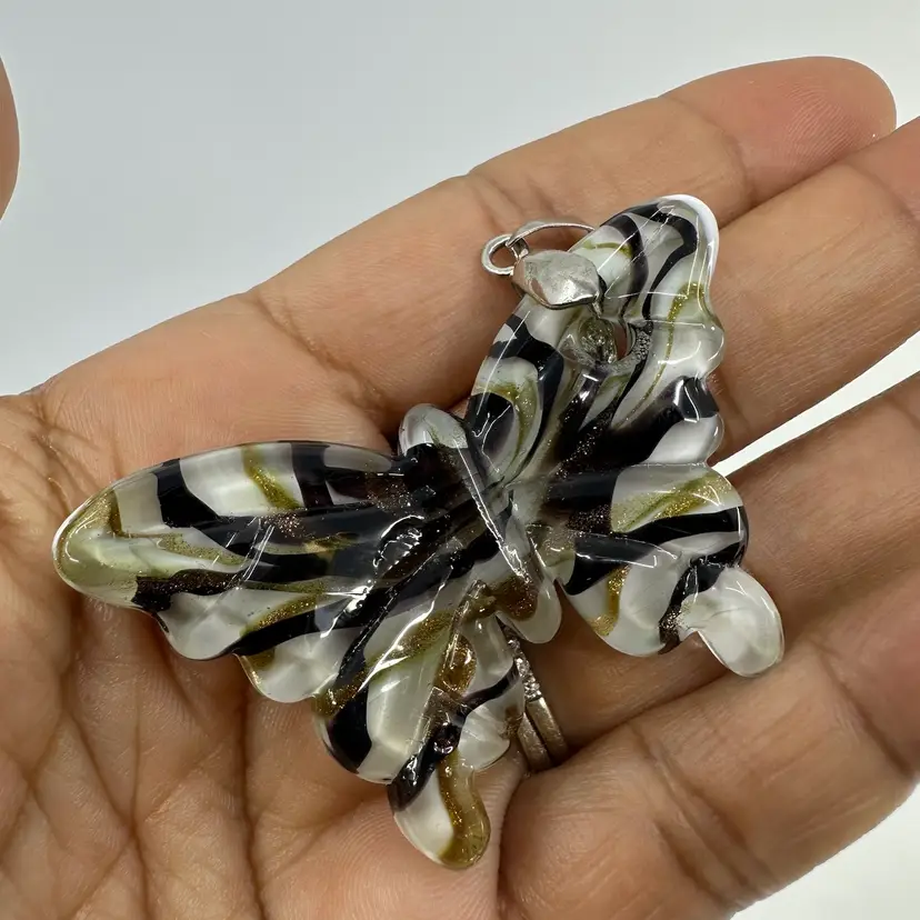 Art Glass Butterfly Pendant With Silver Finding