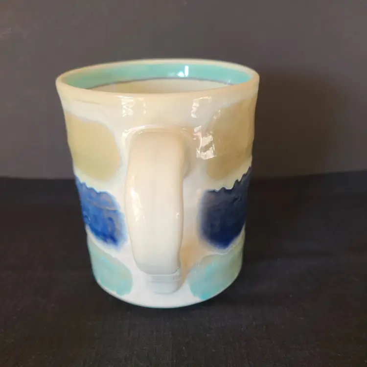 NOS Large Pier 1 Imports Stoneware Textured Hand Painted Coffee Mug