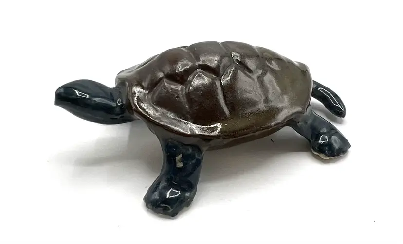 Green Painted Ceramic Turtle, Turtle Lover Decor, Signed Scholts 6/1/76