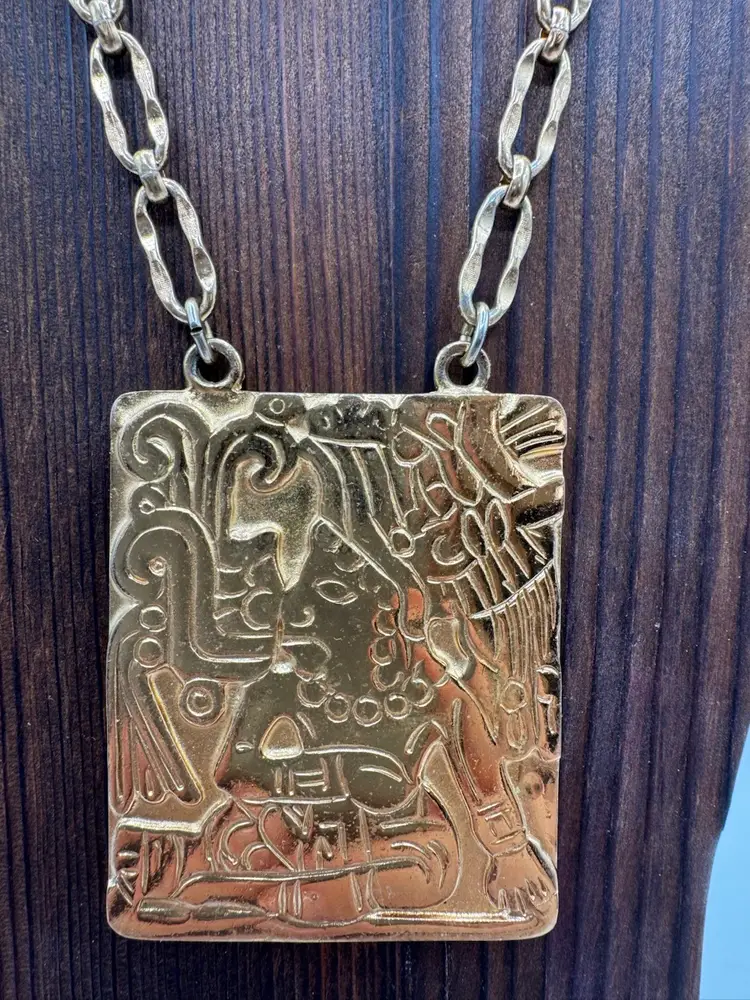 # 78 Napier Mayan Aztec Necklace Book Piece 18k Gold Plated New York 1969