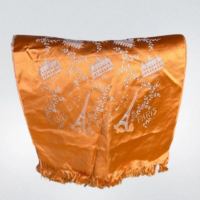 Vintage MCM Paris, Orange Tourist Scarf 46 x 12 Inches