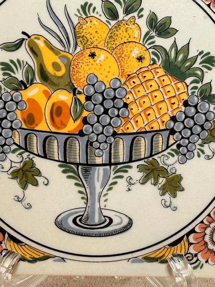 Vtg Delft Polychrome Schoonhoven Keramiek Ceramic Tile Holland Dutch w/Signature