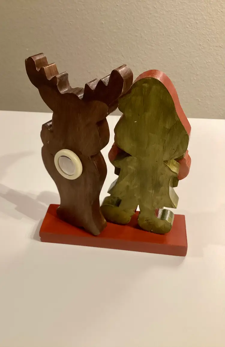 Vintage Wooden Hand Painted Christmas Figurine Reindeer - Battery Not Included