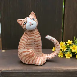 Vintage Bone China Orange Striped Tabby Cat Ring Holder Figurine