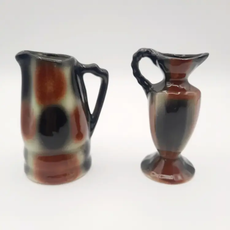 Art Pottery Mini Pitcher Vases Muted Brown Black