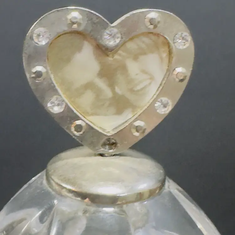 #1369 Lenox Clear Glass Egg Shaped 3 Footed Cameo Picture Framed Trinket Box