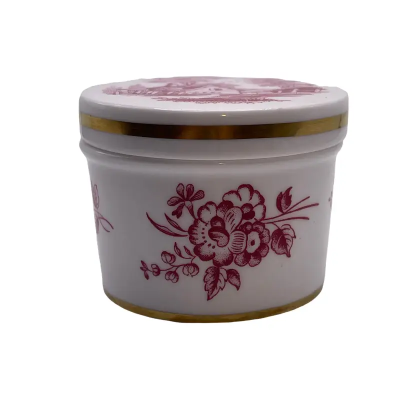 Vintage Spode Trinket Box Bone China Pink White Cottage Flowers England