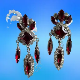 Vintage “Made In Austria” Silver Tone Prong Set Red Rhinestones And White Crystals Clip On Earrings