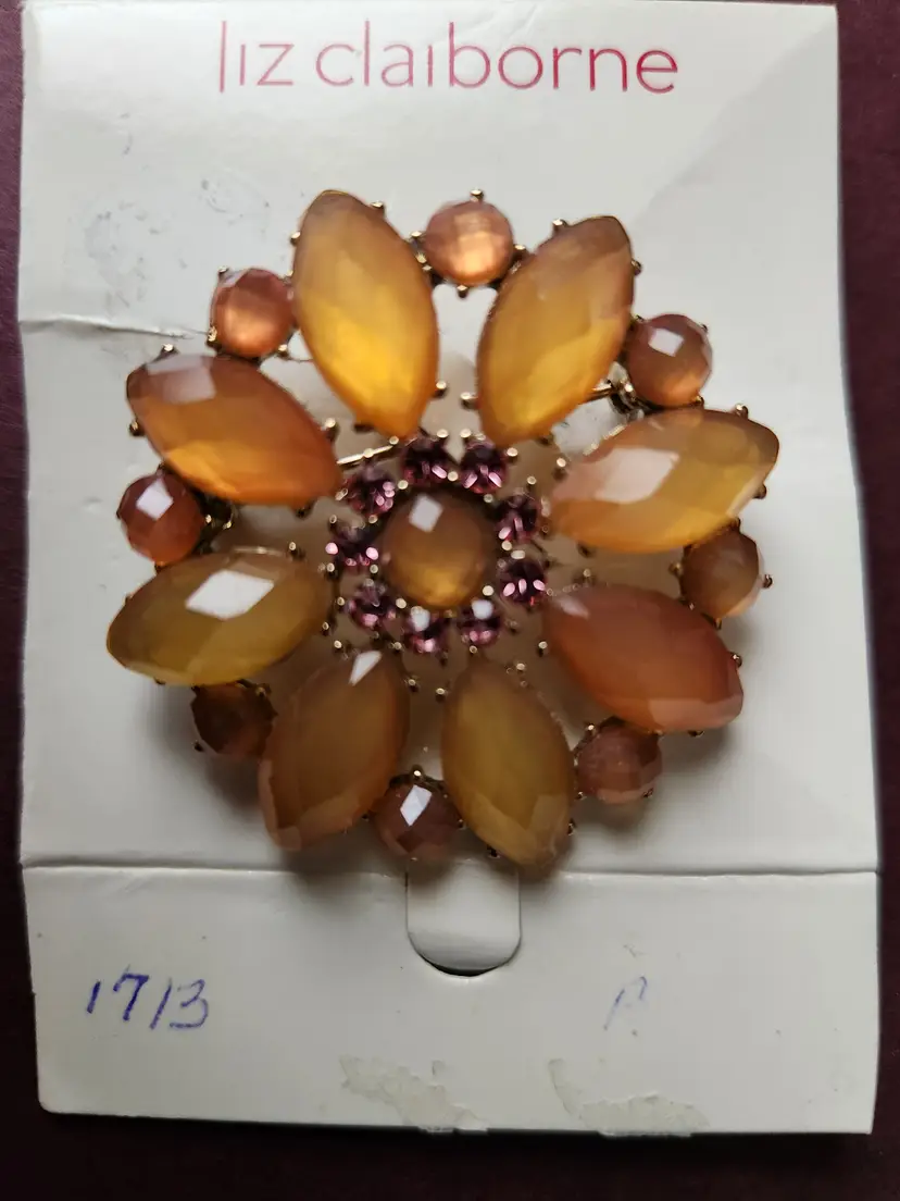 Liz Claiborne Orange and Pink Brooch