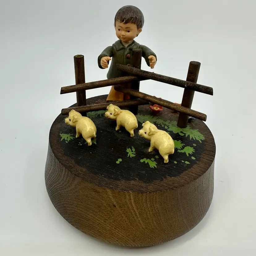 Anri Vintage "Talk To The Animals" Boy With 3 Pigs Music Box