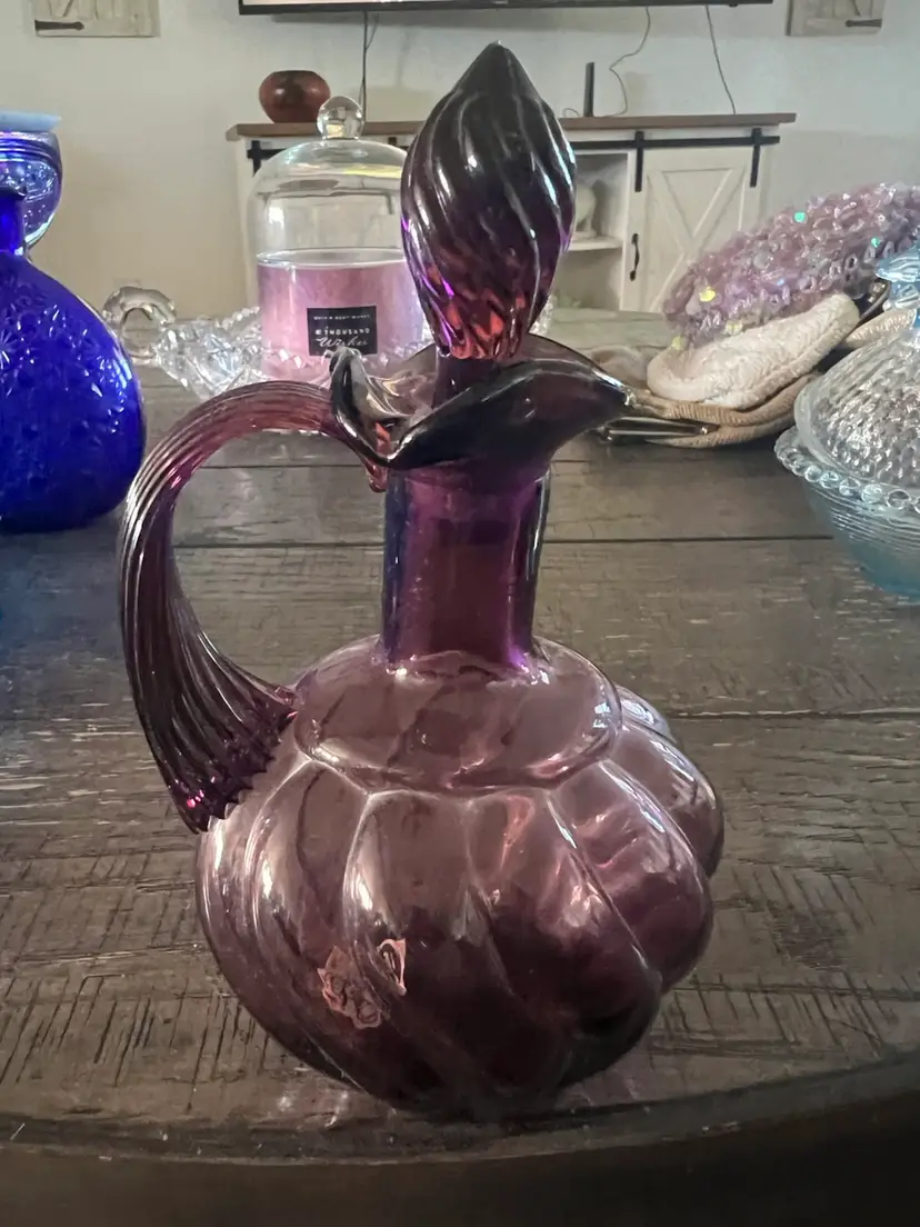 Vintage Fenton Art Glass Hand Blown Cruet  Purple Amethyst With Stopper