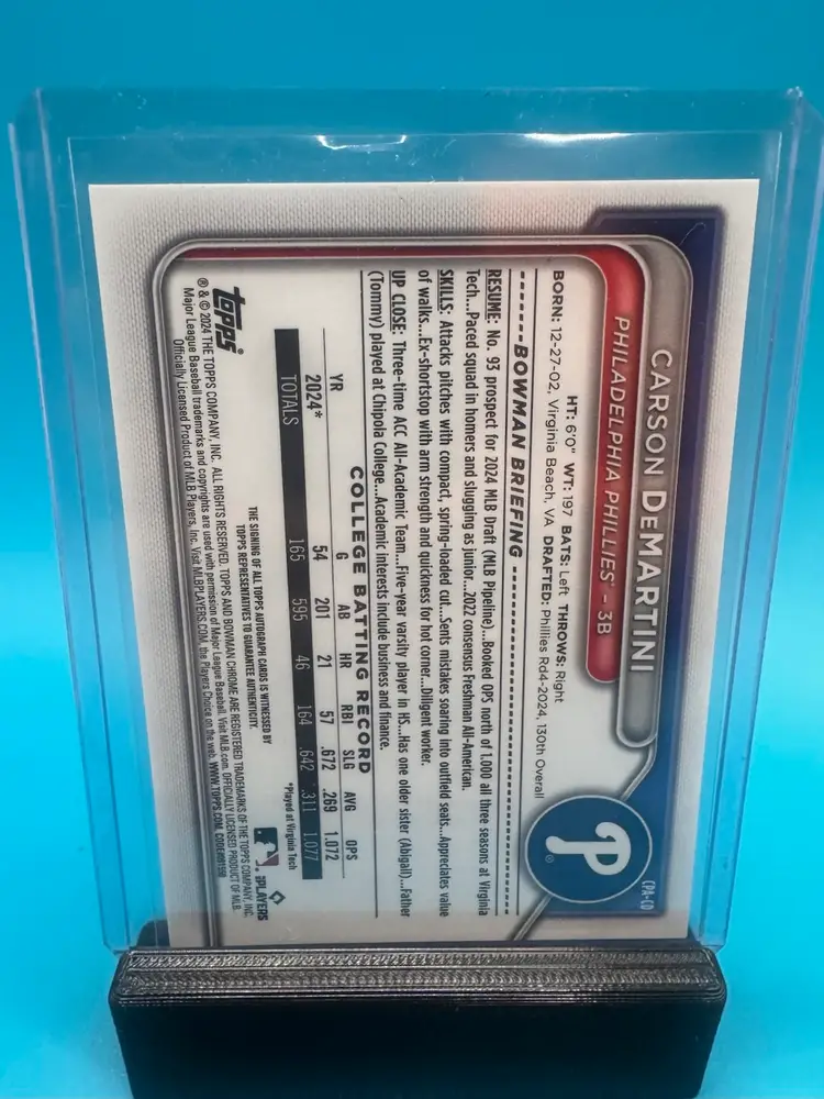 Carson DeMartini 1st Bowman Chrome Auto Philadelphia Phillies