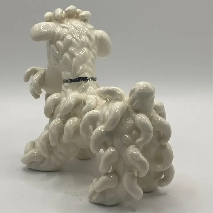 Vintage Nippon Yoko Boeki White Spaghetti Poodle, 4” X 4 1/2”, Made In Japan, Mid Century