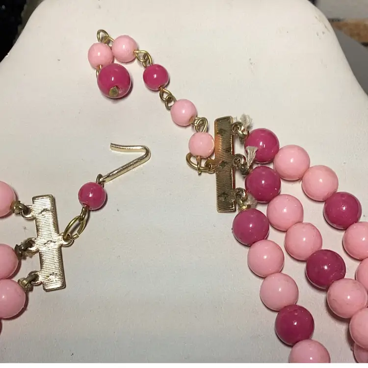 Three Strand Light & Dark Pink Beads 15”