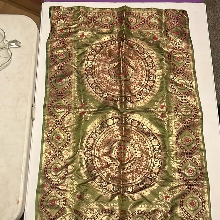 Green and Gold Embroidered Table Runner
