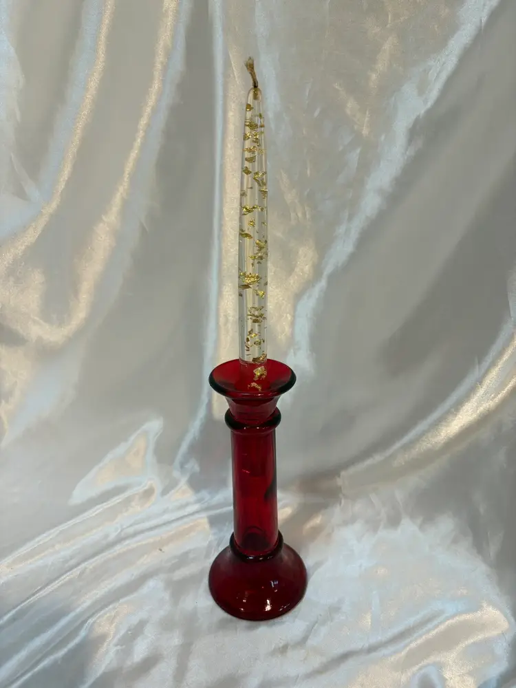 Lucite Candle with Red Candle Holder