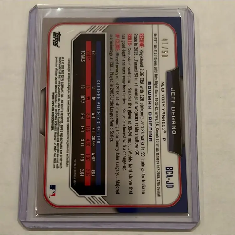 2015 Bowman Chrome Jeff Degano Gold Auto /50