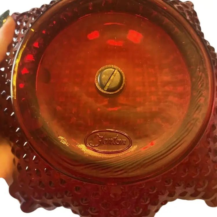 Fenton Amberina Hobnail Crimped Candy Dish
