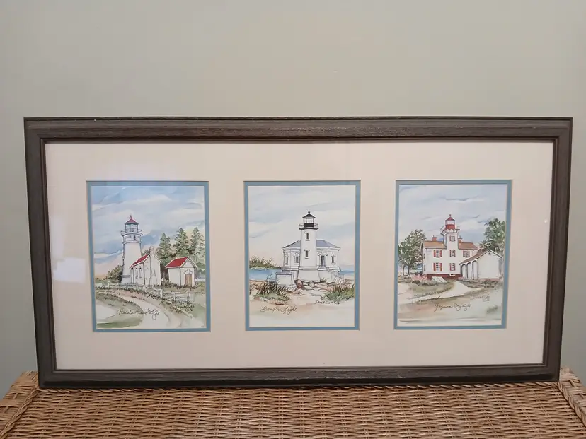 Donna Elias Framed Lighthouse Watercolor Trio