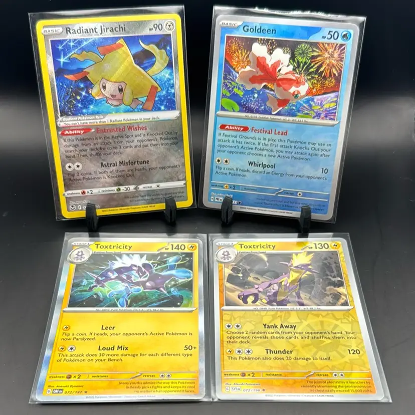Pokémon Lot Radiant Jirachi Holo, Goldeen Holo, Toxtricity Holo, Toxtricity Pokeball Holo