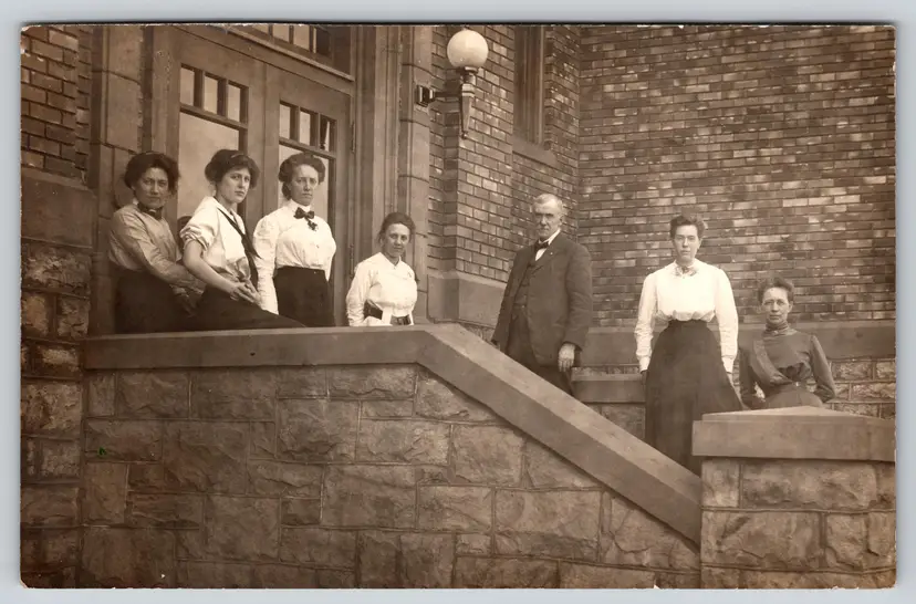 Postcard RPPC Women Holding Hands Women's School Group Class Photo Students or Teachers Real Photo