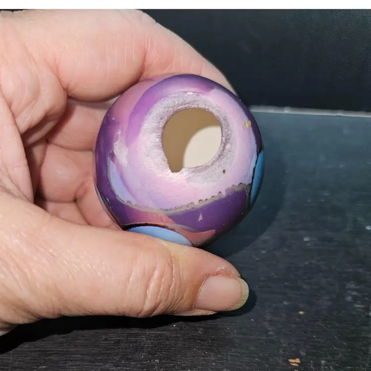Art Pottery Egg, Hollow with drip glaze blue and purple
