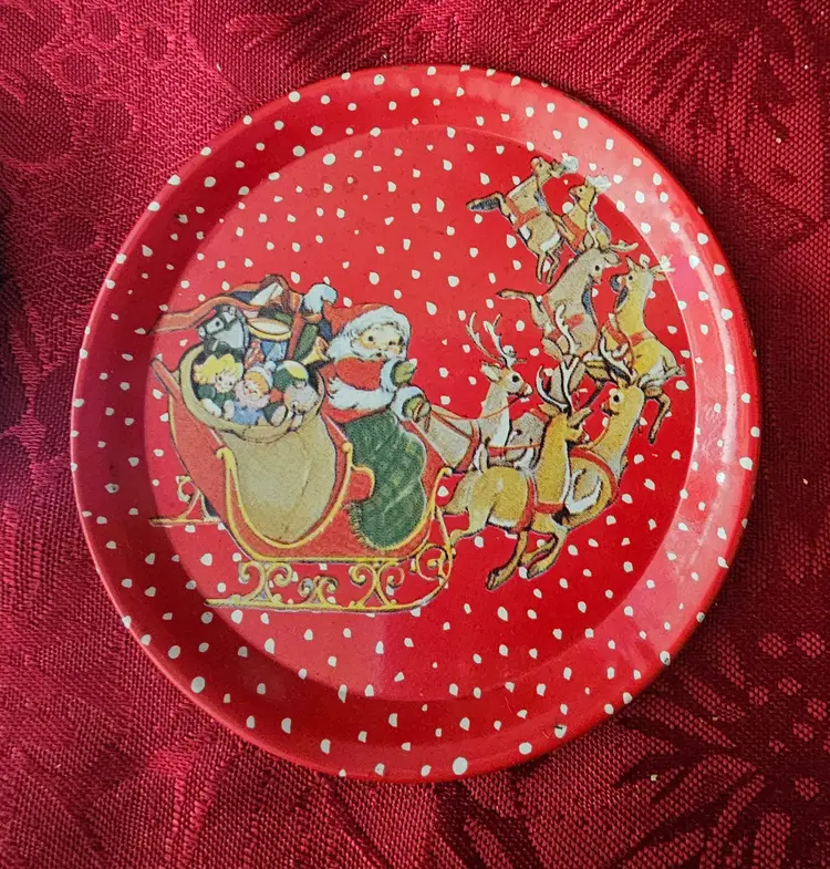 Vintage Metal Coaster Set (8) Christmas, Santa’s Sleigh