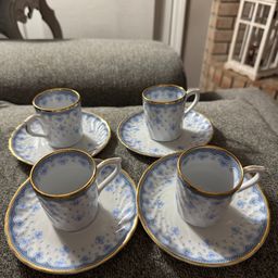 4 Vintage Fleur-de-lis Porcelain Teacup Sets Made By Quinta Nova-Craft In Portugal