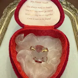 Heart Velvet Box With Tiny Bear